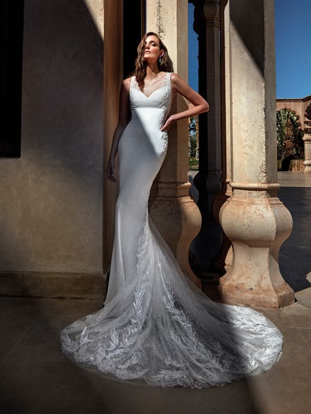 arial crepe mermaid-cut wedding dress front