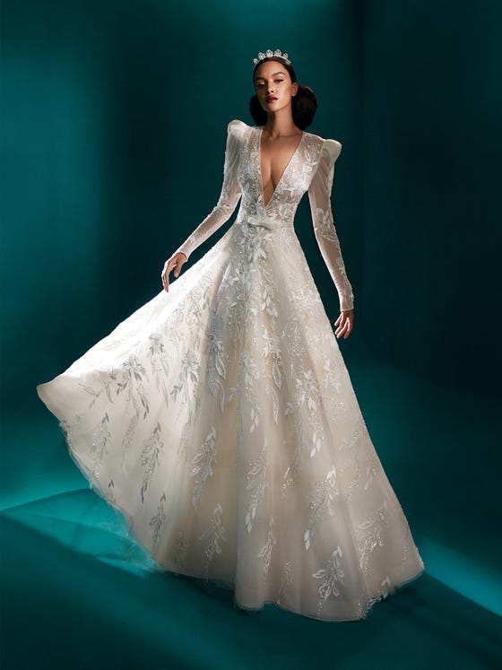 Sheath Wedding Dress With Long Sleeves, Tattoo-effect Back And Beading
