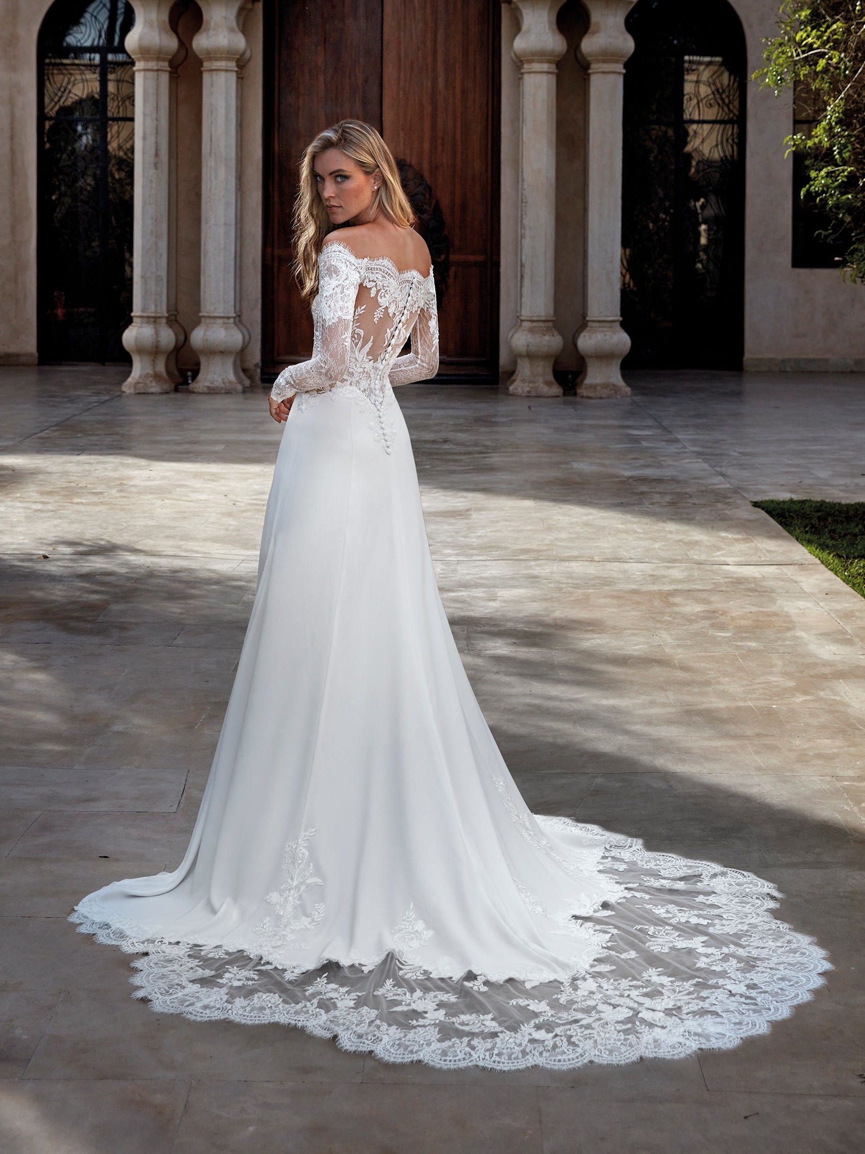 A-line Wedding Dress With Off The Shoulder Long Sleeves | Kleinfeld Bridal