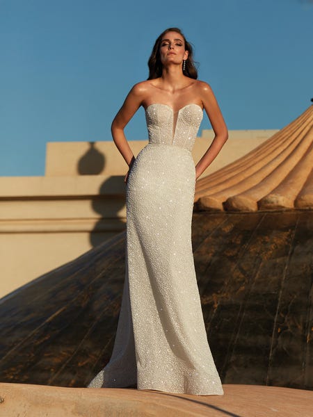 cosmina mermaid silhouette glitter wedding dress front