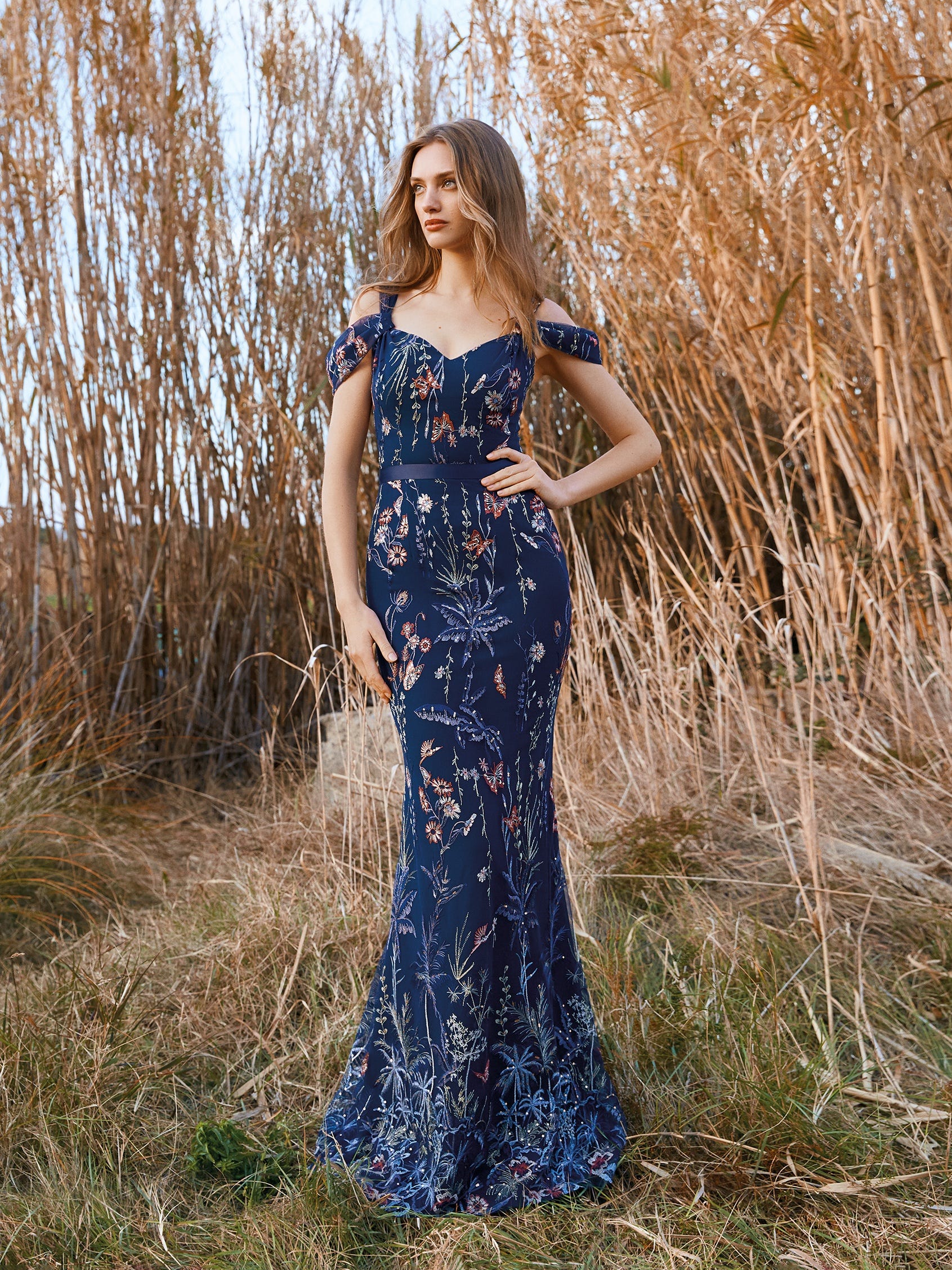 Royal Blue And Sky-Blue Shade Frilled Layer Gown | Designer Gown –  www.liandli.in
