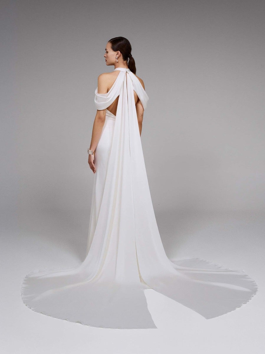 ELVINIA | Sheath wedding dress with high neck | Marchesa for ELVINIA | Sheath wedding dress with high neck | Marchesa for