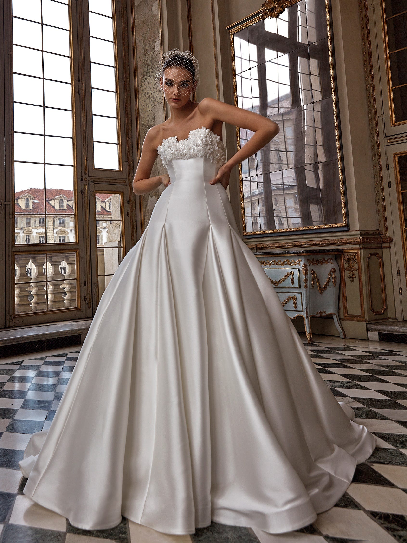 GL1936 Embroidered Bodice Cut-Away Shoulder Glitter Mesh Wedding Gown w/  Sequin Mesh Lining — Dress Haute Couture House