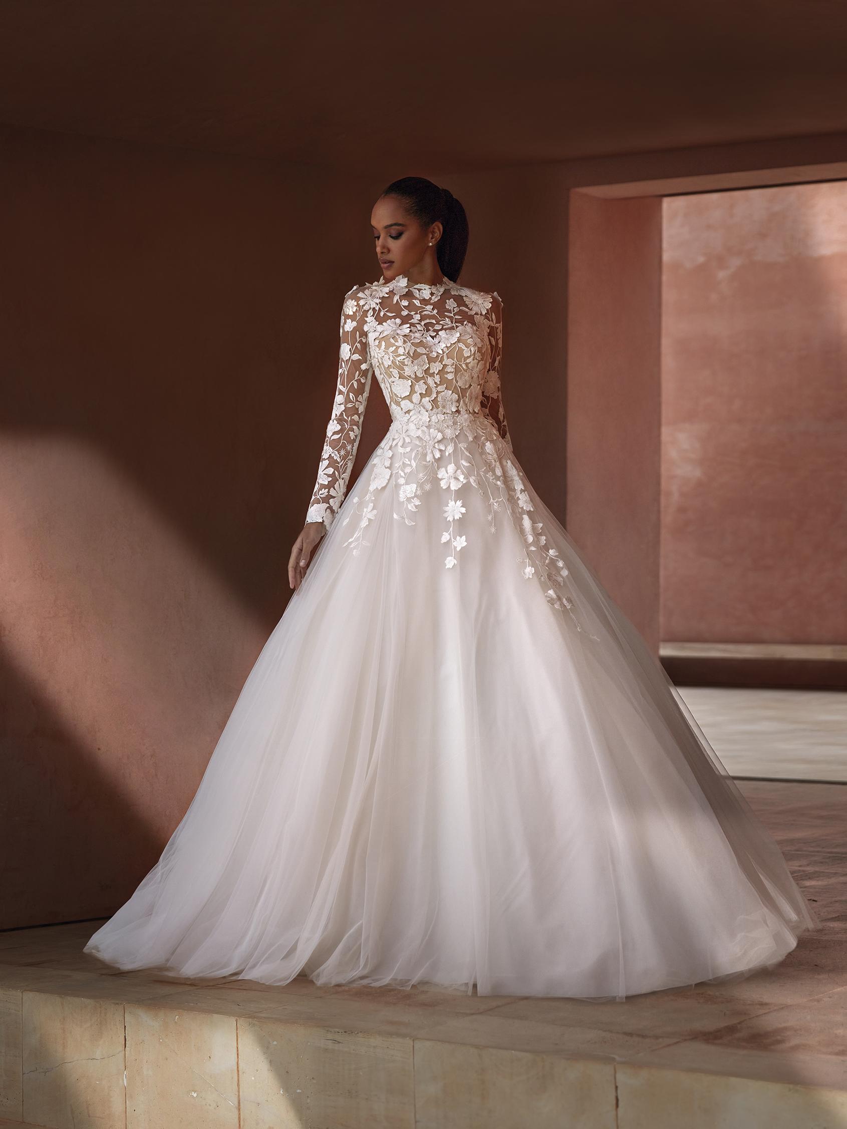 High Neck Lace Applique Formal Wedding Bridal Gown (36208556) - eDressit