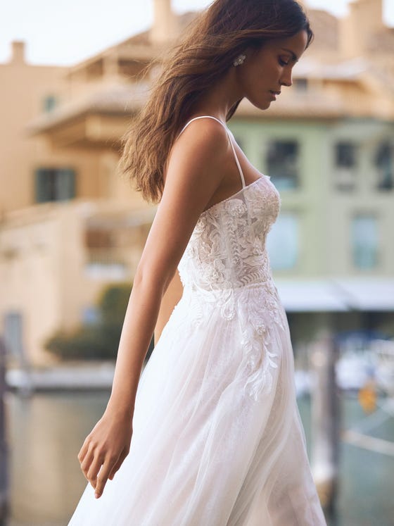 front close-up wedding dress flared sleeveless imogen