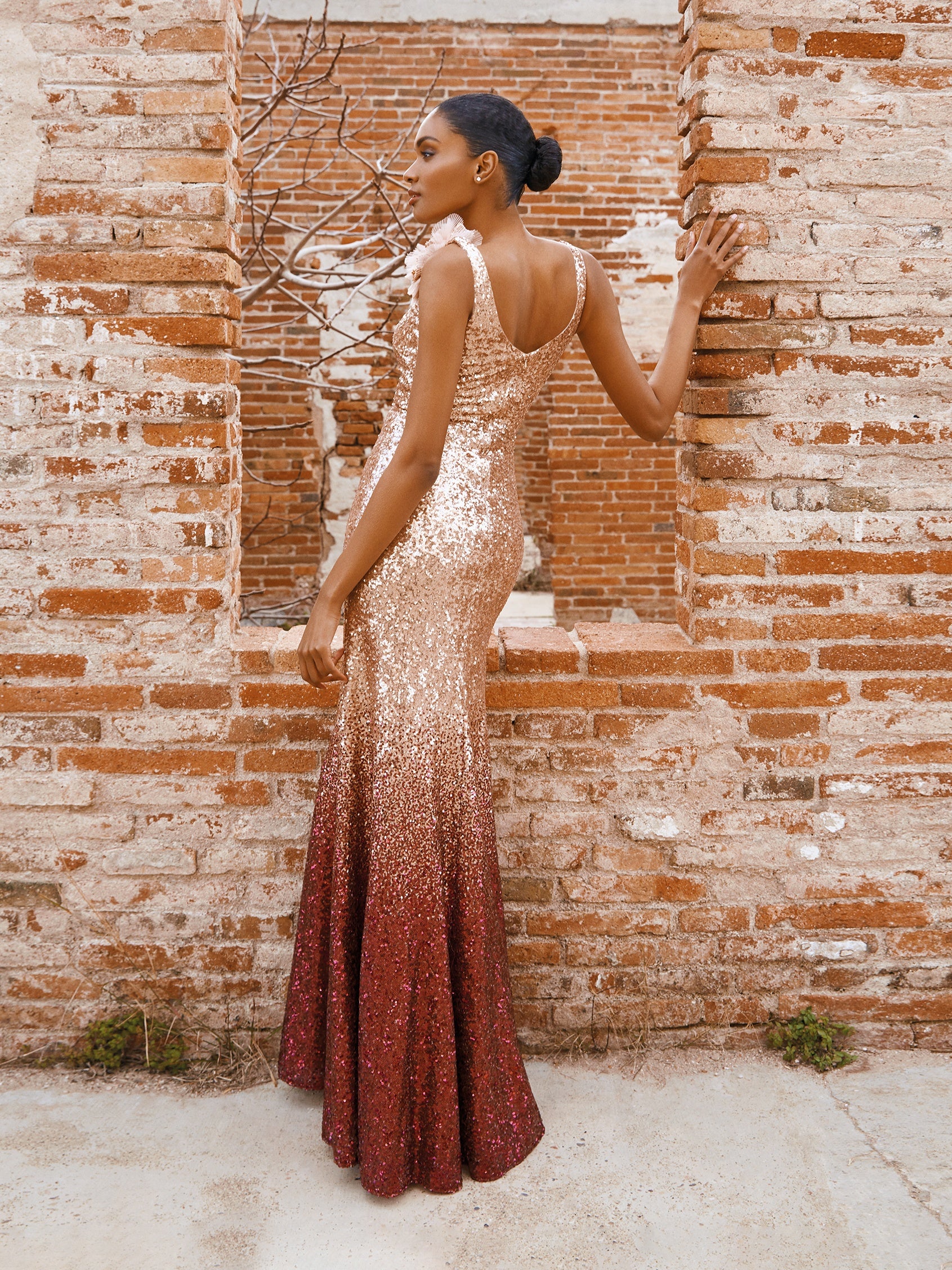 Marchesa Notte Gold Artwork Sequin Gown Artwork Sequin Coctail