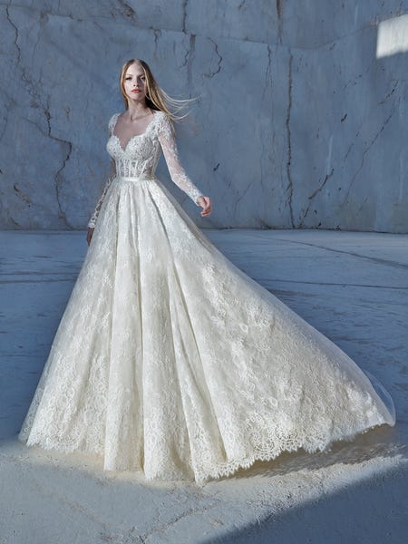 lush long sleeve lace princess wedding dress front