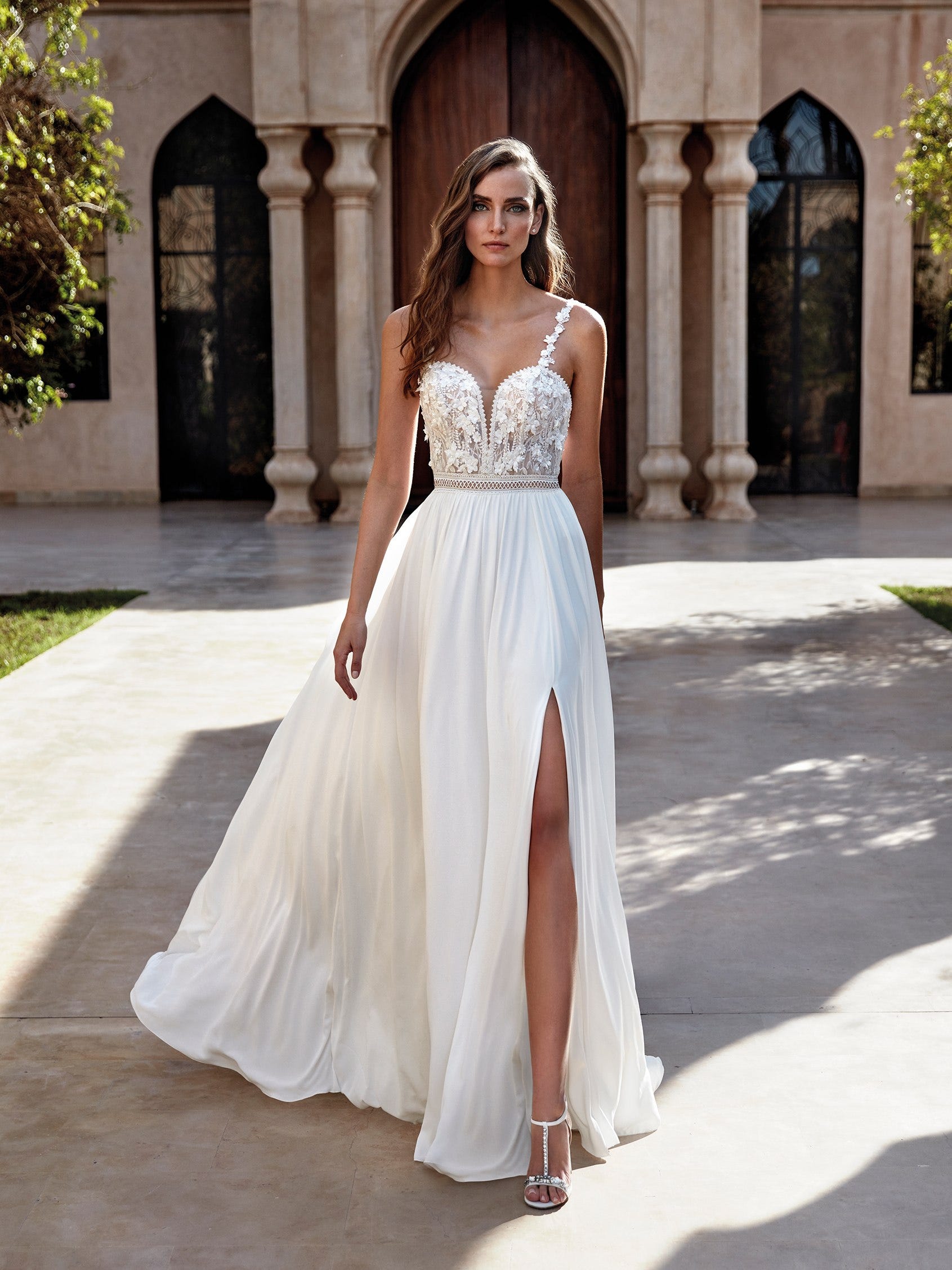 boho wedding dresses A-line deep V-Neck multilayer lace chiffon beach party dress  bridal gowns – Dbrbridal