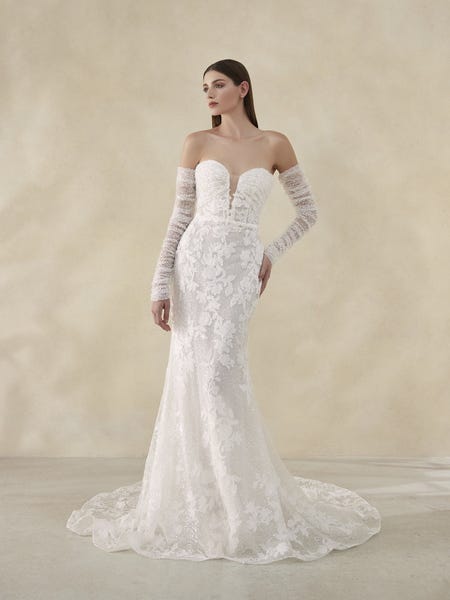 oakley detachable sleeves mermaid wedding dress front