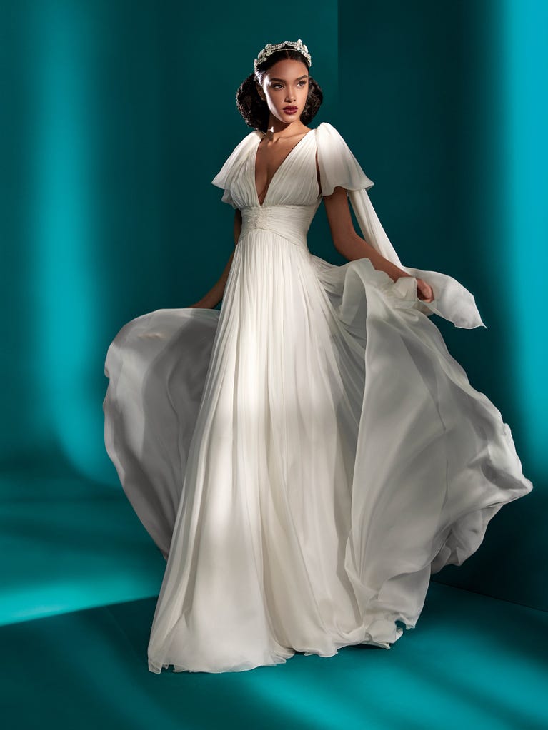 THERESE, Flared wedding dress with V-neck
